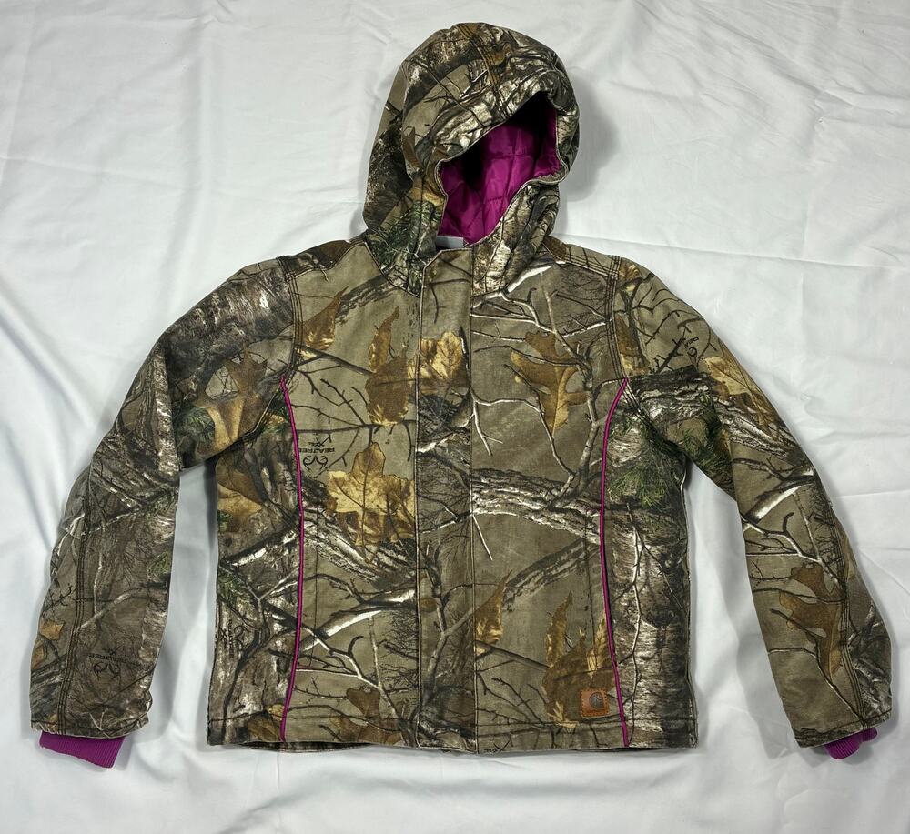 Girls Carhartt Real Trea Camo Pink Winter Jacket Coat size Small 7/8
